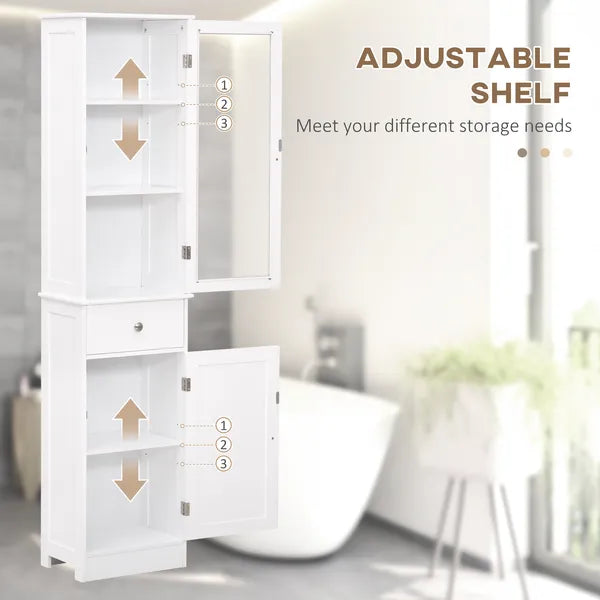 Kleankin Slim Bathroom Storage Cabinet Tall Narrow Linen Tower with Acrylic Door Drawer and Shelves White - product image 6