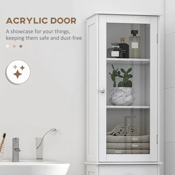 Kleankin Slim Bathroom Storage Cabinet Tall Narrow Linen Tower with Acrylic Door Drawer and Shelves White - product image 5