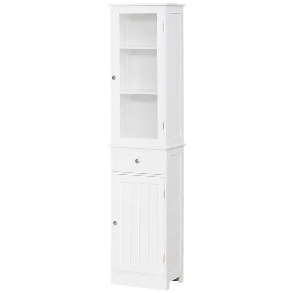 Kleankin Slim Bathroom Storage Cabinet Tall Narrow Linen Tower with Acrylic Door Drawer and Shelves White - product image 1