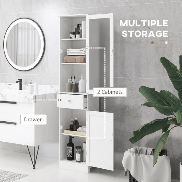 Kleankin Slim Bathroom Storage Cabinet Tall Narrow Linen Tower with Acrylic Door Drawer and Shelves White - product image 4