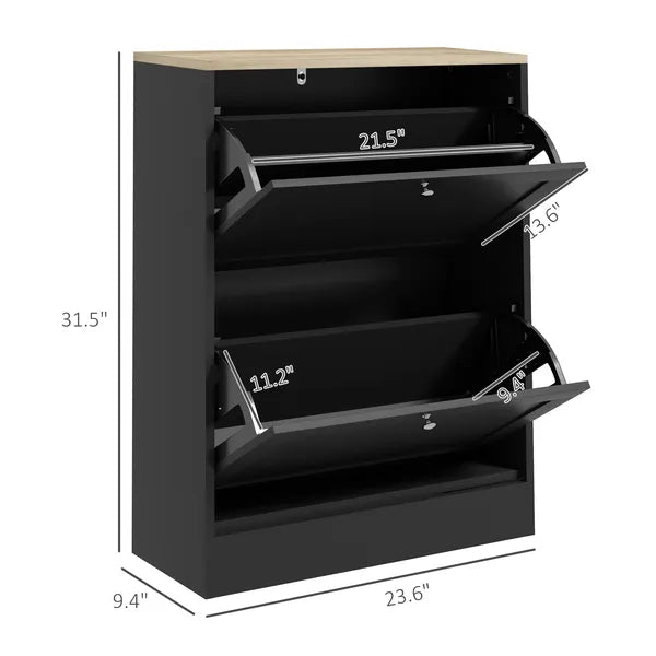 HOMCOM Slim Shoe Storage Cabinet, Modern Shoe Cabinet with 2 Flip Drawers and Adjustable Shelves for 12 Pairs, Black - product image 3