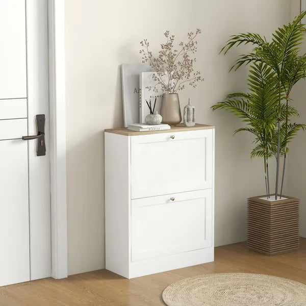 Slim Shoe Storage Cabinet, Modern Shoe Cabinet with 2 Flip Drawers and Adjustable Shelves for 12 Pairs, White - product image 2