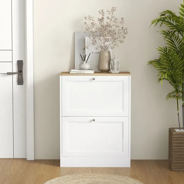 Slim Shoe Storage Cabinet, Modern Shoe Cabinet with 2 Flip Drawers and Adjustable Shelves for 12 Pairs, White - product image 8