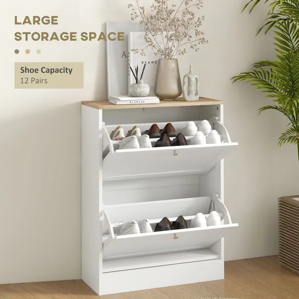 Slim Shoe Storage Cabinet, Modern Shoe Cabinet with 2 Flip Drawers and Adjustable Shelves for 12 Pairs, White - product image 4