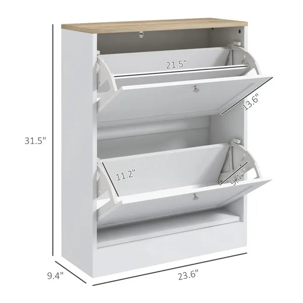 Slim Shoe Storage Cabinet, Modern Shoe Cabinet with 2 Flip Drawers and Adjustable Shelves for 12 Pairs, White - product image 3