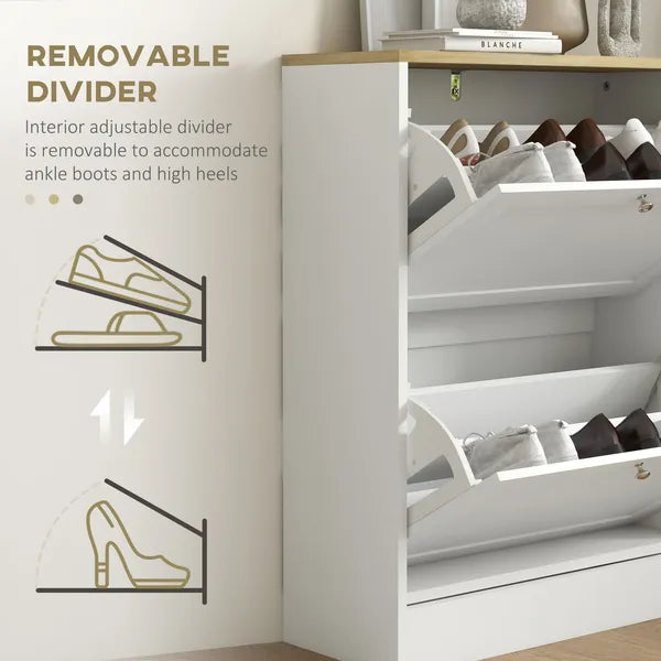 Slim Shoe Storage Cabinet, Modern Shoe Cabinet with 2 Flip Drawers and Adjustable Shelves for 12 Pairs, White - product image 6
