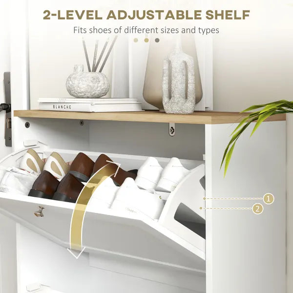 Slim Shoe Storage Cabinet, Modern Shoe Cabinet with 2 Flip Drawers and Adjustable Shelves for 12 Pairs, White - product image 5