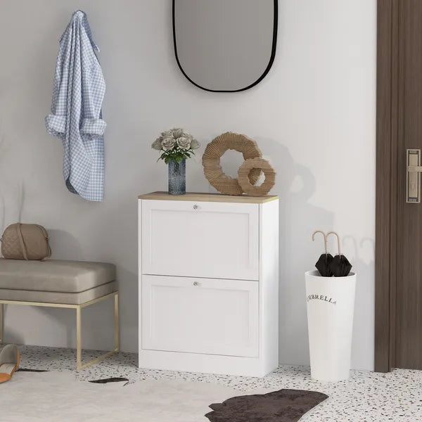 Slim Shoe Storage Cabinet, Modern Shoe Cabinet with 2 Flip Drawers and Adjustable Shelves for 12 Pairs, White - product image 10