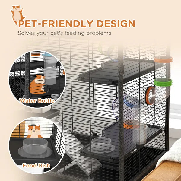 PawHut Small Animal Cage for Syrian Hamster, Dwarf Hamster Gerbil Cage with Tubing System, Running Wheel, Ramps, Platforms - product image 7