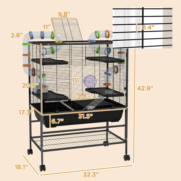 PawHut Small Animal Cage for Syrian Hamster, Dwarf Hamster Gerbil Cage with Tubing System, Running Wheel, Ramps, Platforms - product image 3