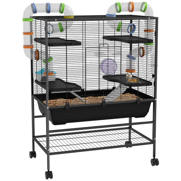 PawHut Small Animal Cage for Syrian Hamster, Dwarf Hamster Gerbil Cage with Tubing System, Running Wheel, Ramps, Platforms - product image 11