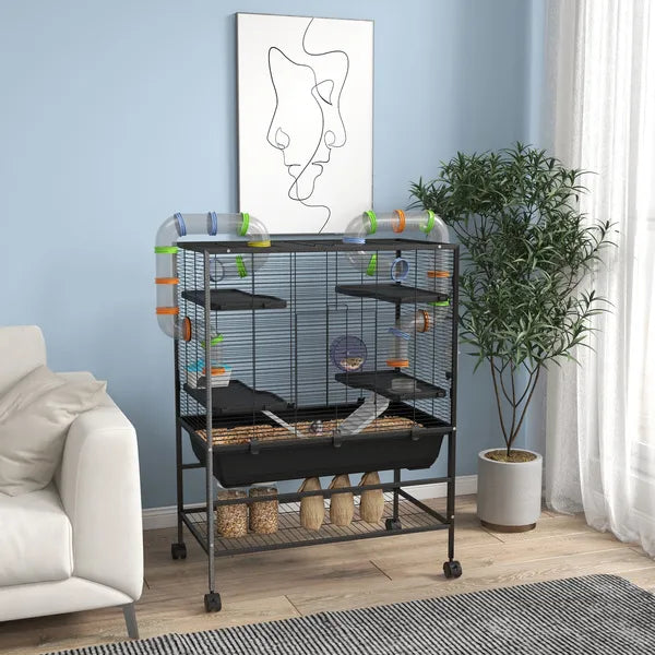 PawHut Small Animal Cage for Syrian Hamster, Dwarf Hamster Gerbil Cage with Tubing System, Running Wheel, Ramps, Platforms - product image 10