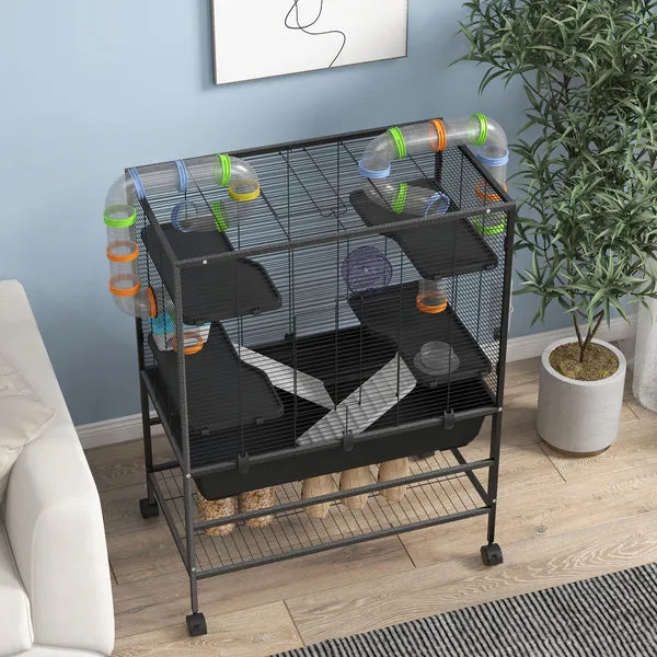 PawHut Small Animal Cage for Syrian Hamster, Dwarf Hamster Gerbil Cage with Tubing System, Running Wheel, Ramps, Platforms - product image 9