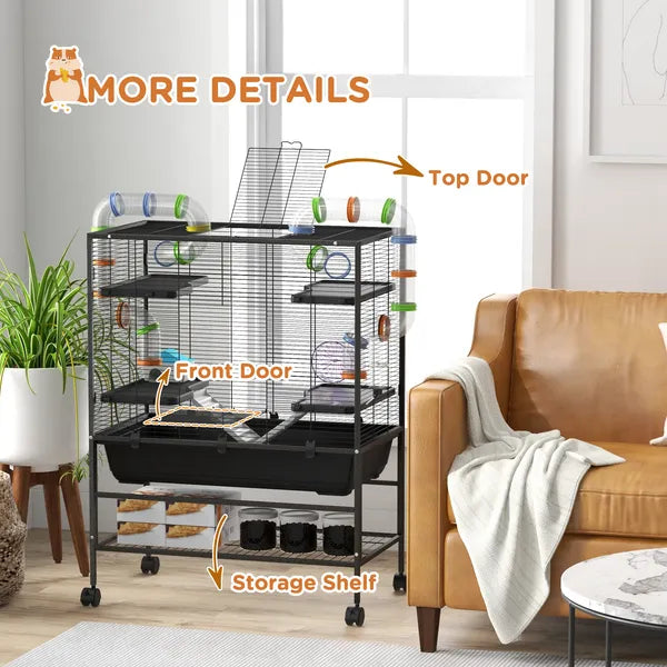 PawHut Small Animal Cage for Syrian Hamster, Dwarf Hamster Gerbil Cage with Tubing System, Running Wheel, Ramps, Platforms - product image 8