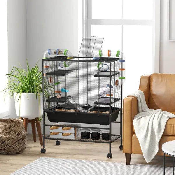 PawHut Small Animal Cage for Syrian Hamster, Dwarf Hamster Gerbil Cage with Tubing System, Running Wheel, Ramps, Platforms - product image 2