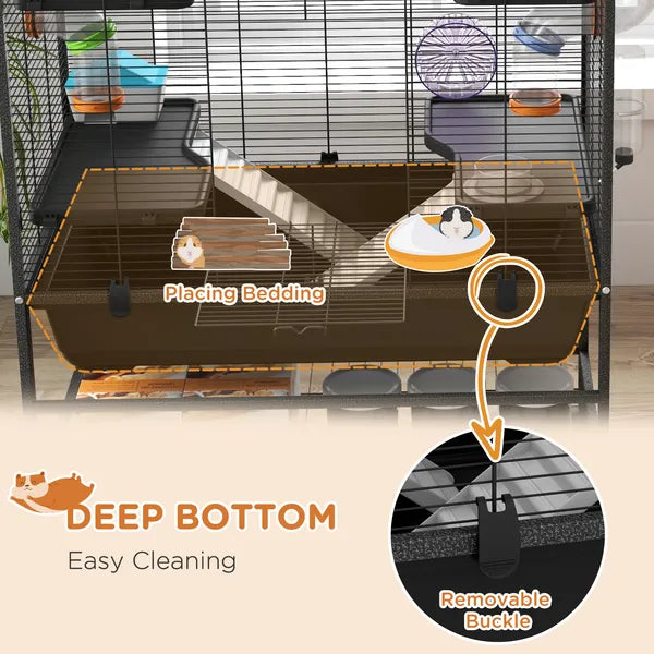 PawHut Small Animal Cage for Syrian Hamster, Dwarf Hamster Gerbil Cage with Tubing System, Running Wheel, Ramps, Platforms - product image 6