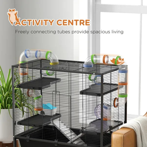 PawHut Small Animal Cage for Syrian Hamster, Dwarf Hamster Gerbil Cage with Tubing System, Running Wheel, Ramps, Platforms - product image 4