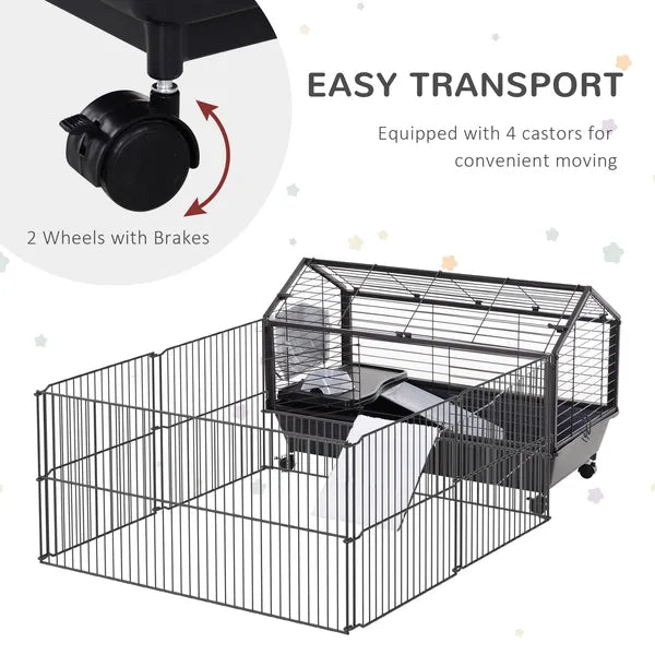 Small Animal Hutch 35L Cage with Wheels Bunny Playpen House Black for Guinea Pig Chinchilla - product image 6