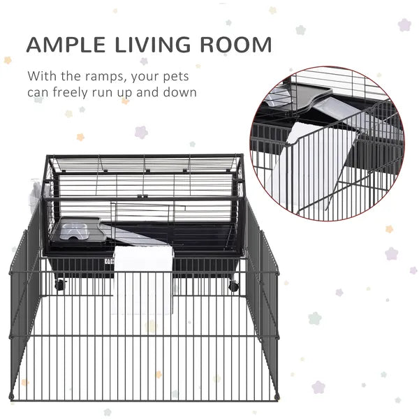 Small Animal Hutch 35L Cage with Wheels Bunny Playpen House Black for Guinea Pig Chinchilla - product image 4