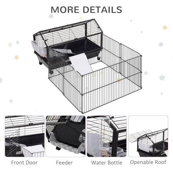 Small Animal Hutch 35L Cage with Wheels Bunny Playpen House Black for Guinea Pig Chinchilla - product image 7