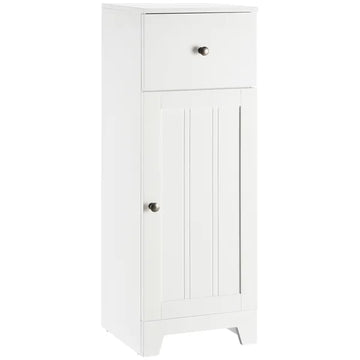 Small Bathroom Floor Storage Cabinet Free Standing Cupboard Organizer with 1 Drawer and Adjustable Shelf for Living Room, White - product image 1