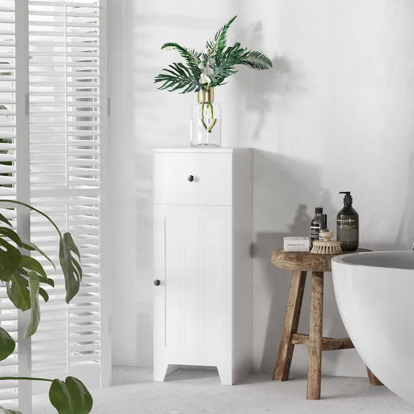 Small Bathroom Floor Storage Cabinet Free Standing Cupboard Organizer with 1 Drawer and Adjustable Shelf for Living Room, White - product image 2