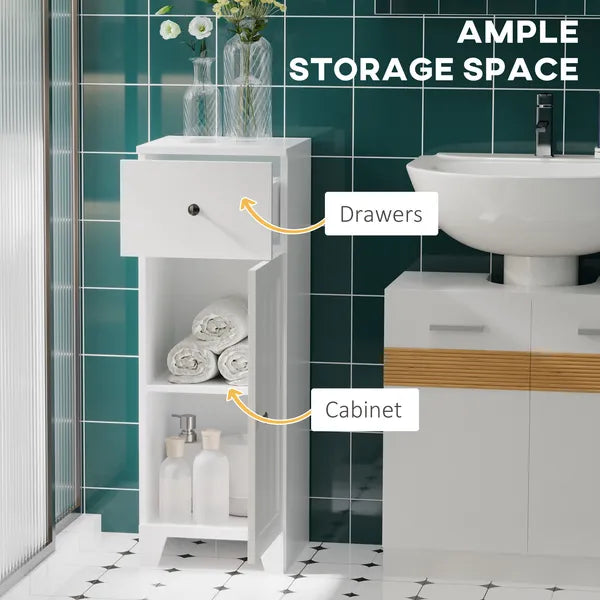 Small Bathroom Floor Storage Cabinet Free Standing Cupboard Organizer with 1 Drawer and Adjustable Shelf for Living Room, White - product image 4