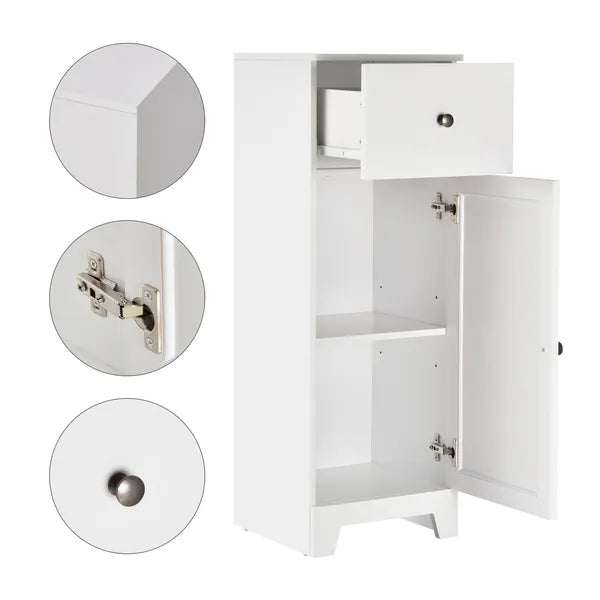 Small Bathroom Floor Storage Cabinet Free Standing Cupboard Organizer with 1 Drawer and Adjustable Shelf for Living Room, White - product image 7