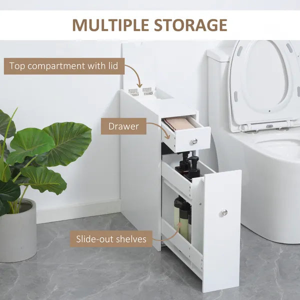HOMCOM Small Bathroom Storage Cabinet Slim Wooden Toilet Floor Organizer with Drawers White - product image 5