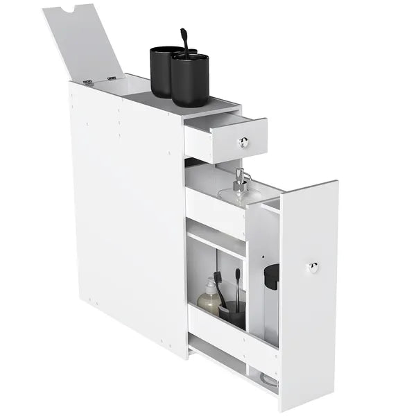 HOMCOM Small Bathroom Storage Cabinet Slim Wooden Toilet Floor Organizer with Drawers White - product image 12