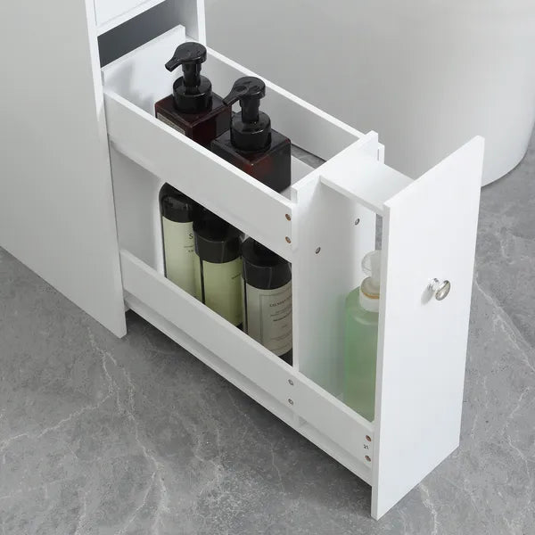 HOMCOM Small Bathroom Storage Cabinet Slim Wooden Toilet Floor Organizer with Drawers White - product image 9