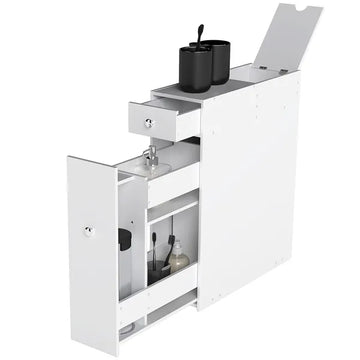 HOMCOM Small Bathroom Storage Cabinet Slim Wooden Toilet Floor Organizer with Drawers White - product image 1