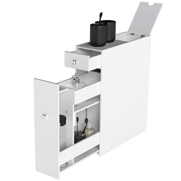 HOMCOM Small Bathroom Storage Cabinet Slim Wooden Toilet Floor Organizer with Drawers White - product image 1