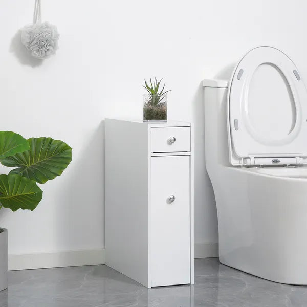 HOMCOM Small Bathroom Storage Cabinet Slim Wooden Toilet Floor Organizer with Drawers White - product image 2
