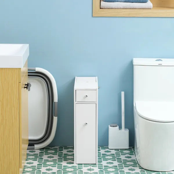 HOMCOM Small Bathroom Storage Cabinet Slim Wooden Toilet Floor Organizer with Drawers White - product image 6