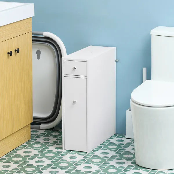 HOMCOM Small Bathroom Storage Cabinet Slim Wooden Toilet Floor Organizer with Drawers White - product image 10
