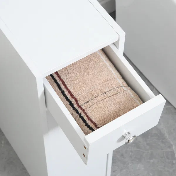 HOMCOM Small Bathroom Storage Cabinet Slim Wooden Toilet Floor Organizer with Drawers White - product image 7