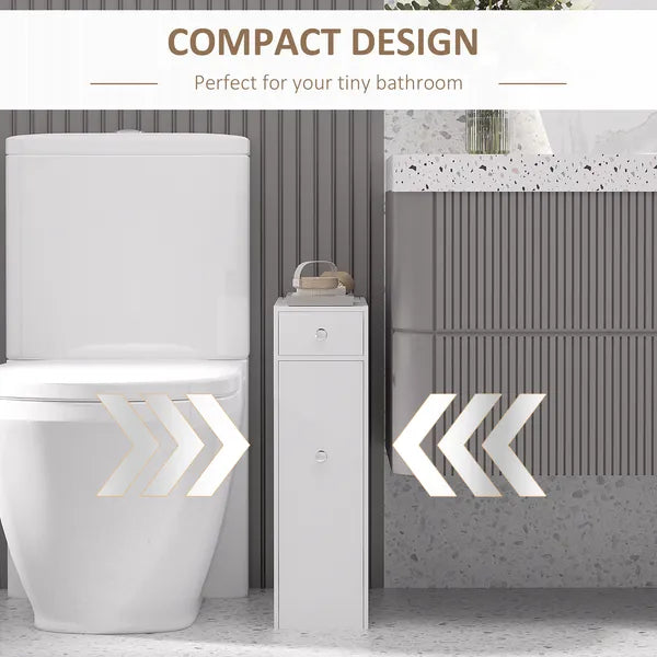 HOMCOM Small Bathroom Storage Cabinet Slim Wooden Toilet Floor Organizer with Drawers White - product image 4