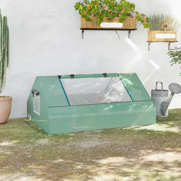 Outsunny Small Greenhouse 71 x 55 x 32 Outdoor Flower Planter Hot House with Zipper Windows and Door Green - product image 2
