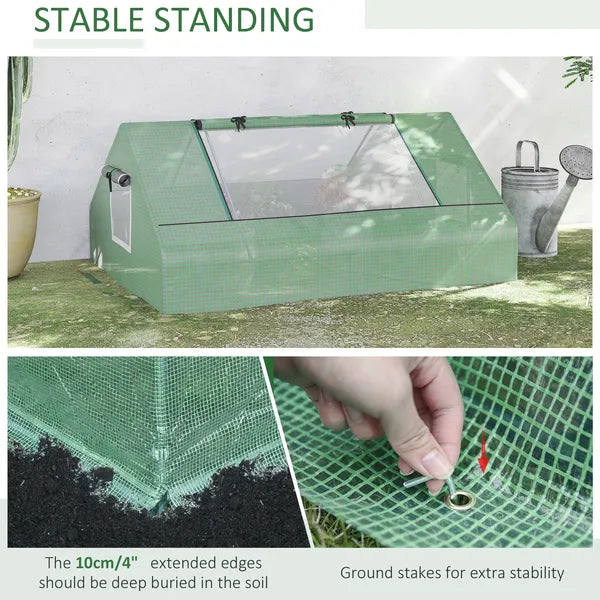Outsunny Small Greenhouse 71 x 55 x 32 Outdoor Flower Planter Hot House with Zipper Windows and Door Green - product image 5