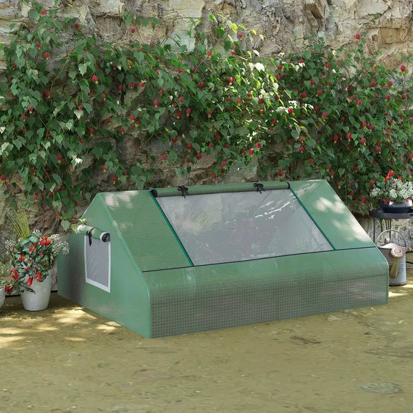 Outsunny Small Greenhouse 71 x 55 x 32 Outdoor Flower Planter Hot House with Zipper Windows and Door Green - product image 10