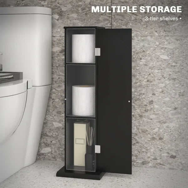 HOMCOM Small Toilet Paper Cabinet, Bathroom Corner Cabinet with Doors and Shelves for Paper Shampoo, Black - product image 5