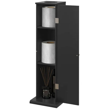HOMCOM Small Toilet Paper Cabinet, Bathroom Corner Cabinet with Doors and Shelves for Paper Shampoo, Black - product image 1