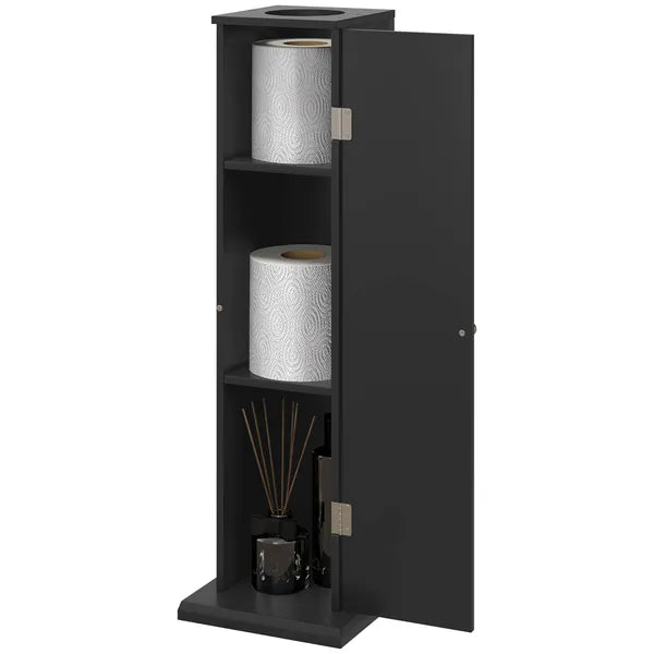 HOMCOM Small Toilet Paper Cabinet, Bathroom Corner Cabinet with Doors and Shelves for Paper Shampoo, Black - product image 1