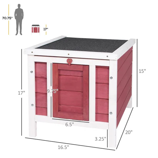 PawHut Small Wooden Rabbit Hutch Bunny Guinea Pig Dog House with Waterproof Openable Roof Red - product image 3