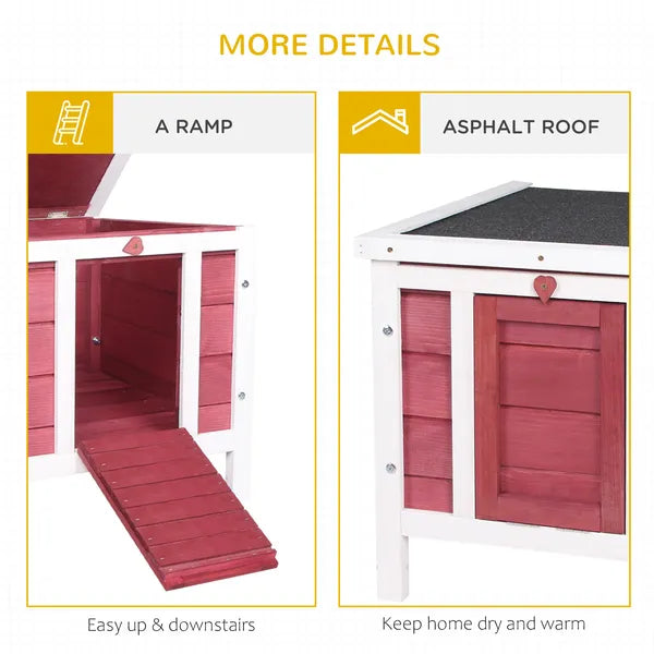 PawHut Small Wooden Rabbit Hutch Bunny Guinea Pig Dog House with Waterproof Openable Roof Red - product image 6