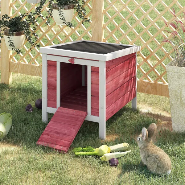 PawHut Small Wooden Rabbit Hutch Bunny Guinea Pig Dog House with Waterproof Openable Roof Red - product image 10
