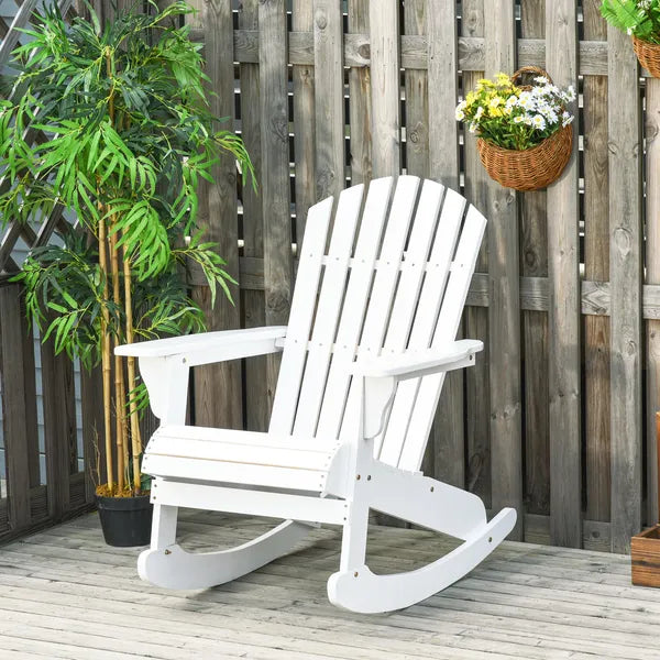 Snowy White Adirondack Rocking Chair for Outdoor Spaces, Slatted Back Design - product image 10