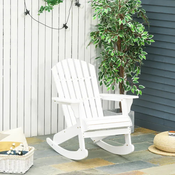 Snowy White Adirondack Rocking Chair for Outdoor Spaces, Slatted Back Design - product image 2