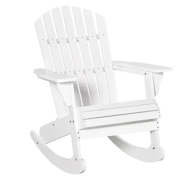 Snowy White Adirondack Rocking Chair for Outdoor Spaces, Slatted Back Design - product image 1